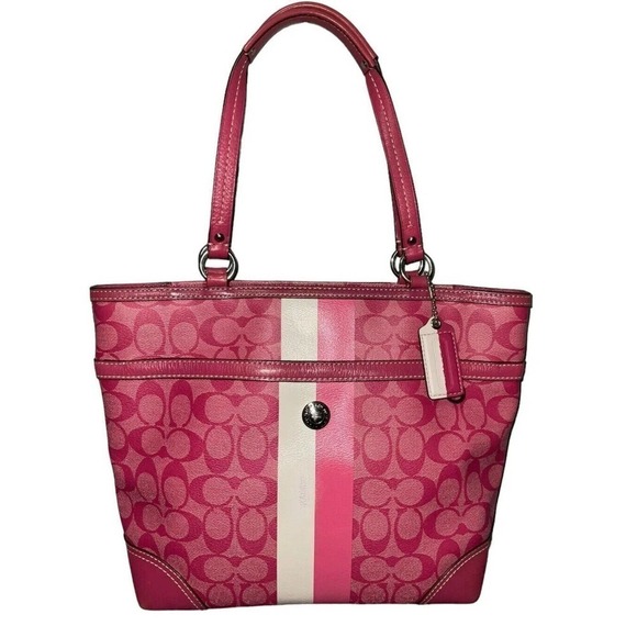 COACH Chelsea Signature Pink Leather Canvas Large Purse Bag Style # F14477 - Picture 1 of 16